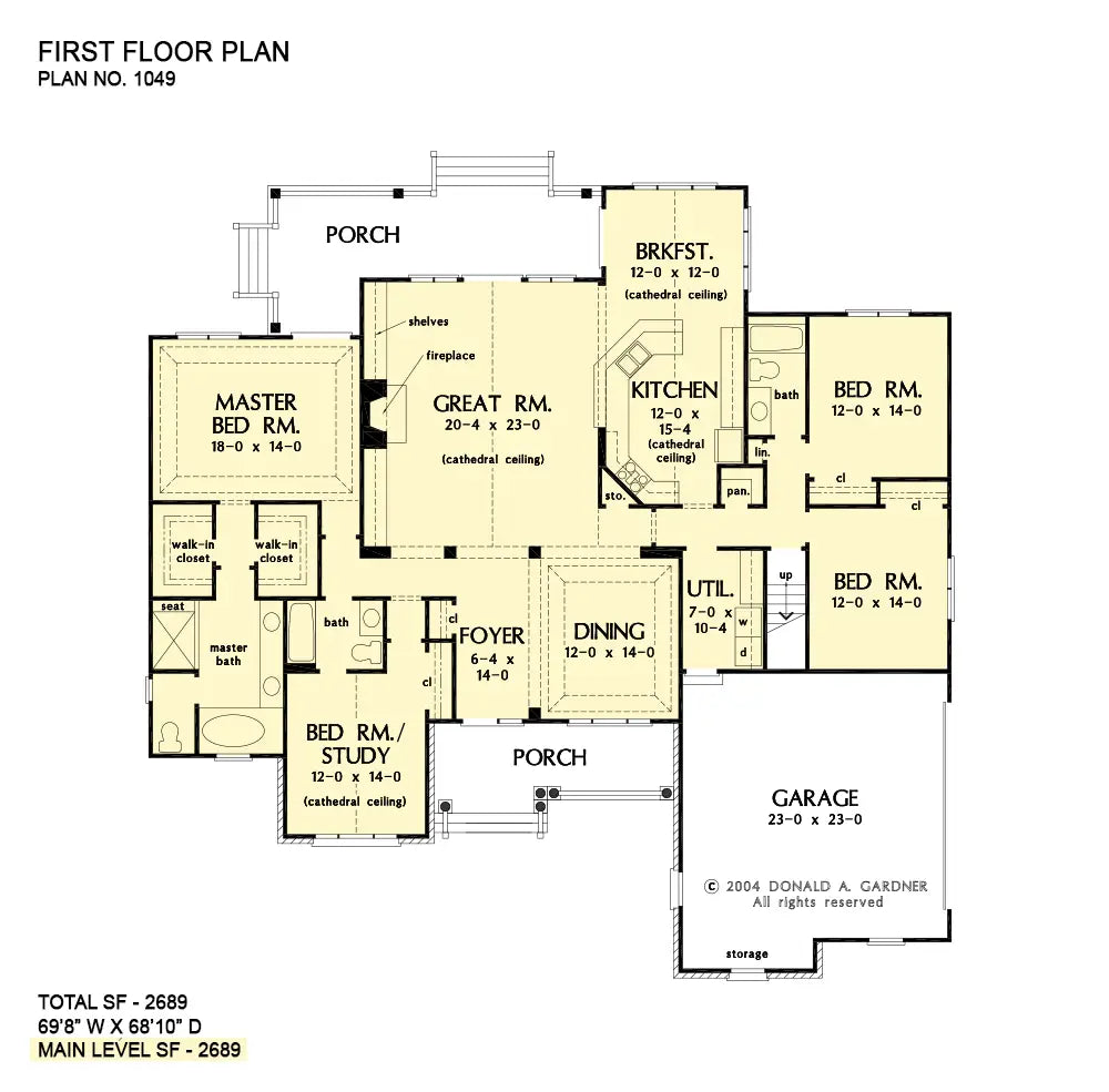 This is the first floor plan image for four bedroom house plan 1049 The East Haven