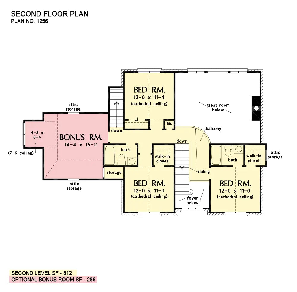 This is the second floor plan image for two story house plan 1256 The Eastlake