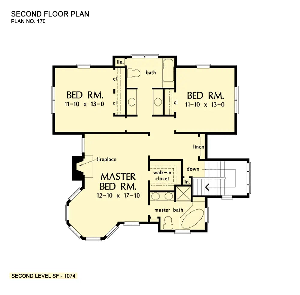 This is the second floor plan image for narrow lot house plan 170 The Eden II