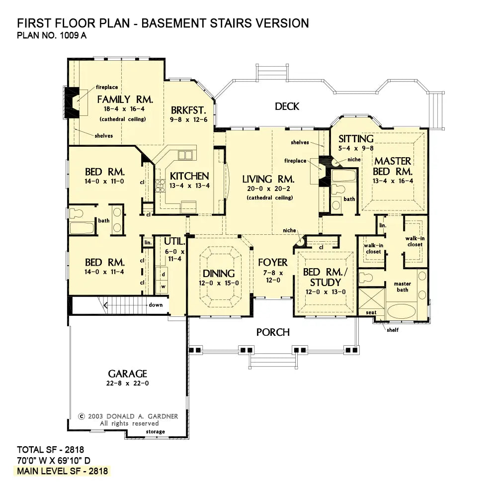 This is the first floor plan image for craftsman house plan 1009 The Edgewater if the home is built over a basement