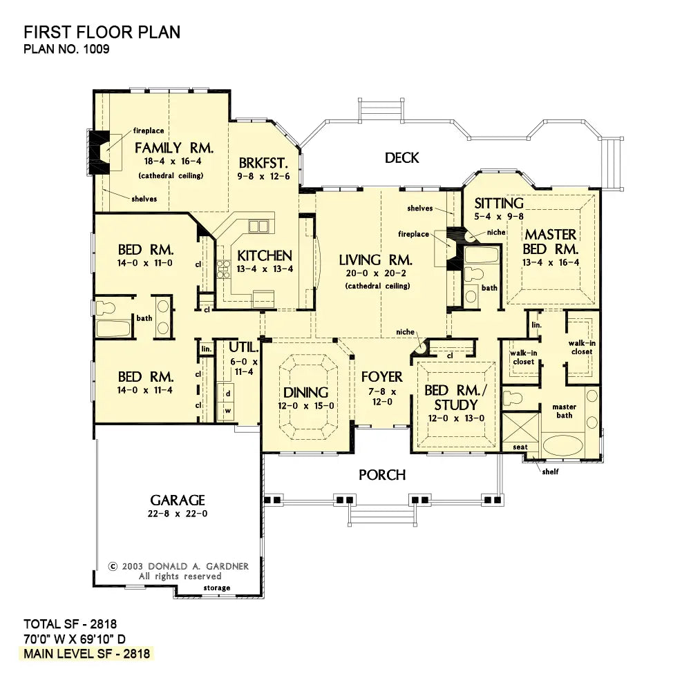 This is the first floor plan image for four bedroom house plan 1009 The Edgewater