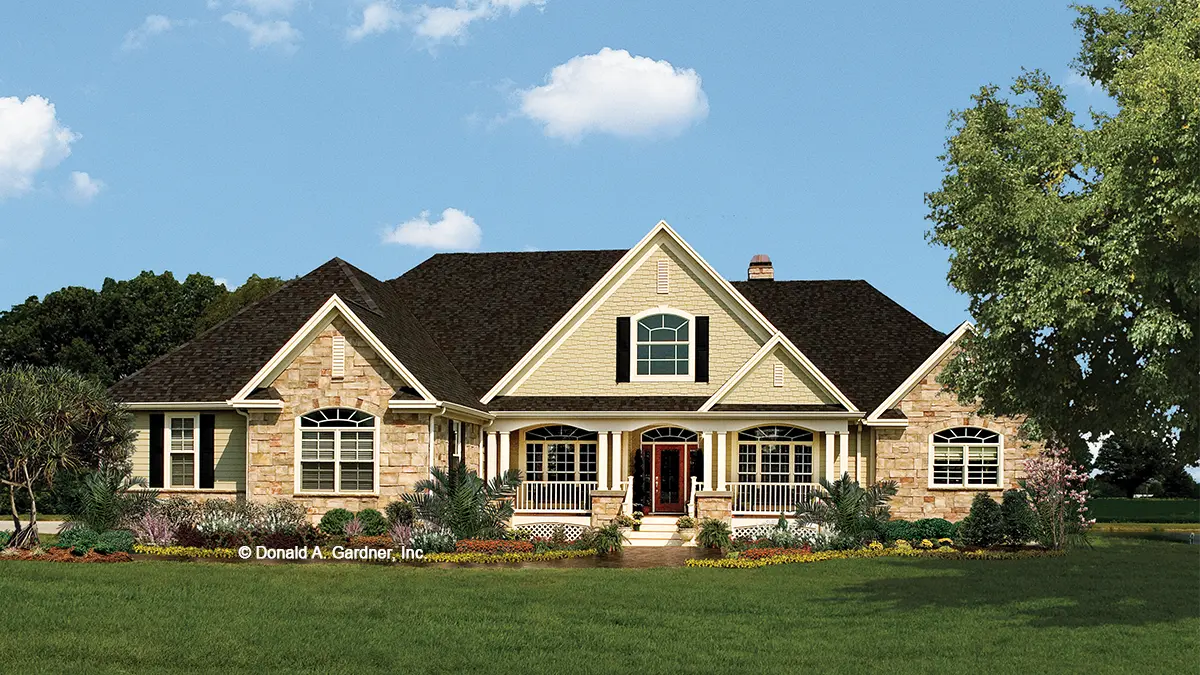 This is a photograph of the front of four bedroom house plan 1009 The Edgewater as built by a customer