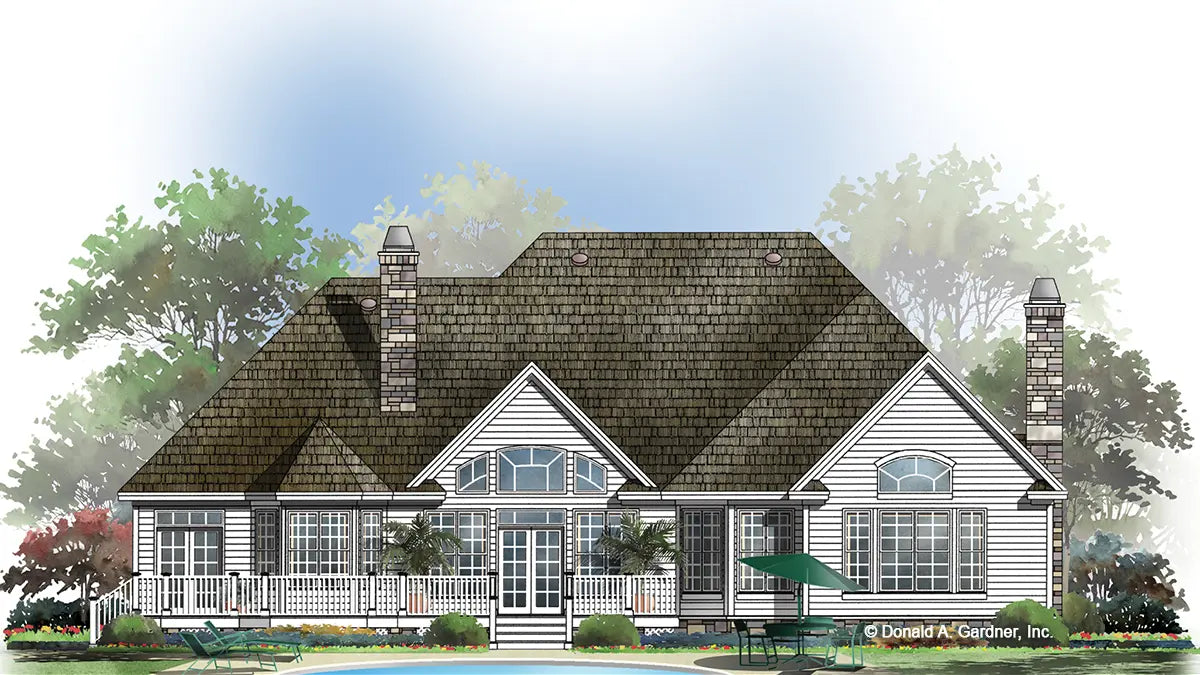 This is an illustration of the rear of craftsman house plan 1009 The Edgewater