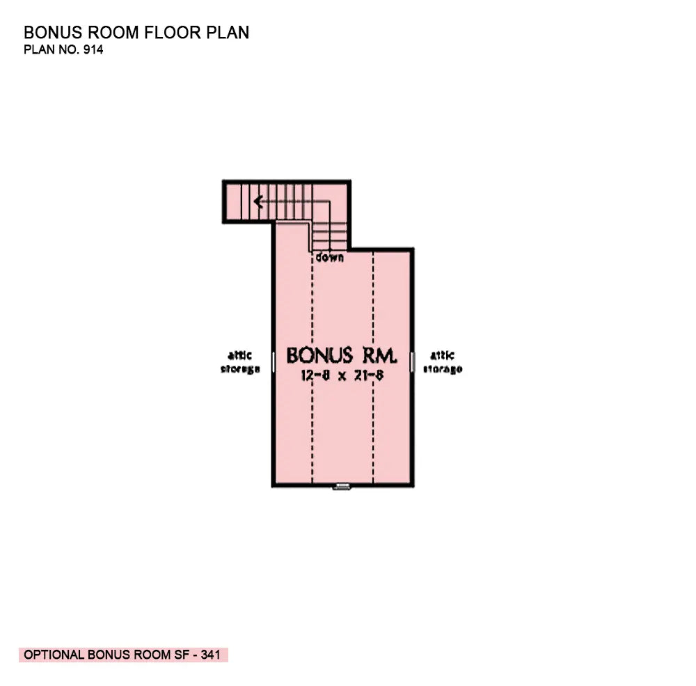 This is the bonus room floor plan image for simple house plan 914 The Edinburgh