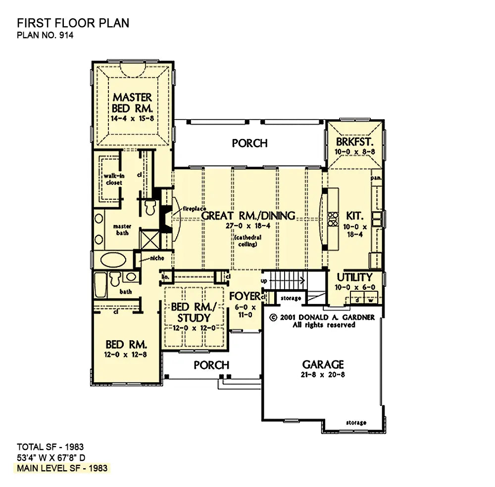 This is the first floor plan image for craftsman house plan 914 The Edinburgh