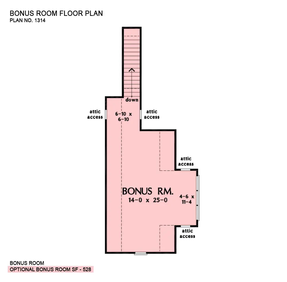 This is the bonus room floor plan image for cottage house plan 1314 The Eleanor