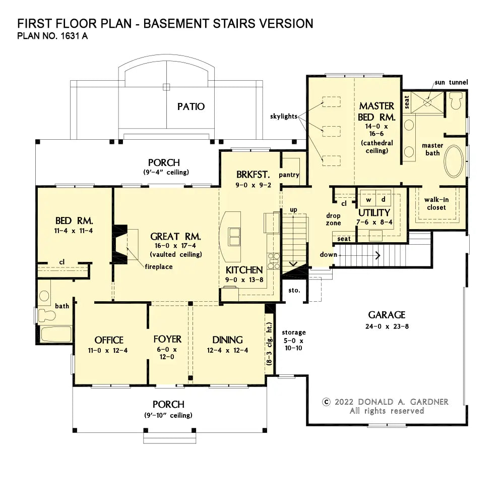 This is the first floor plan image for two story house plan 1631 The Elizabeth if the home is built over a basement