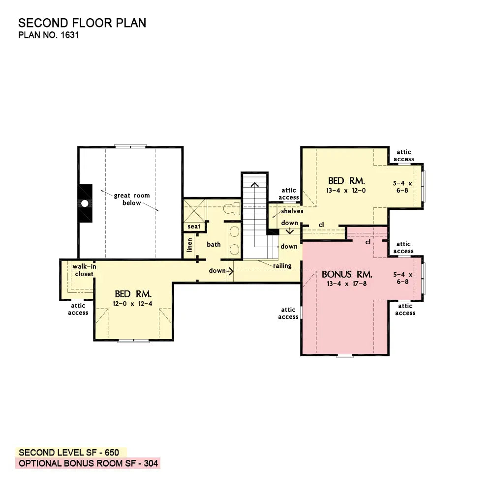 This is the second floor plan image for four bedroom house plan 1631 The Elizabeth