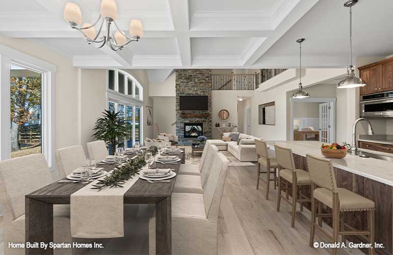 Coffered ceiling in the dining room. The Ella plan 1344.