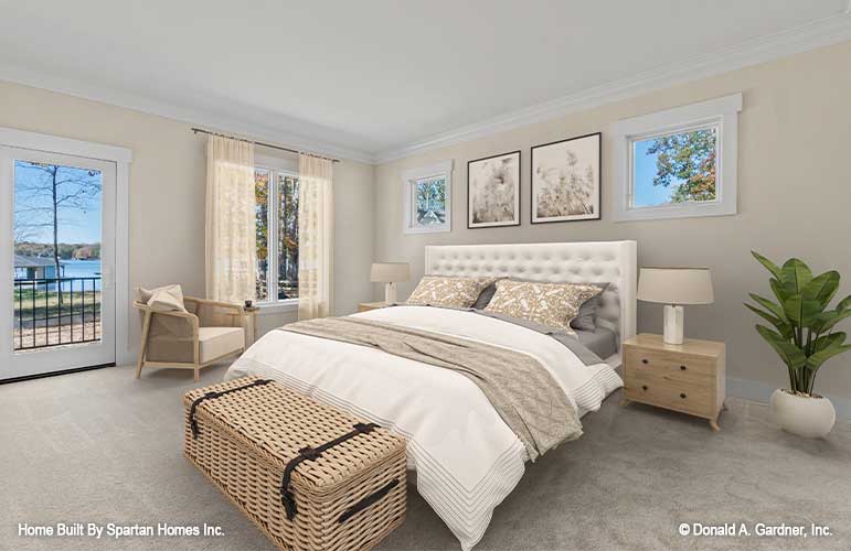 Crown molding along the ceiling in the master bedroom. The Ella plan 1344.