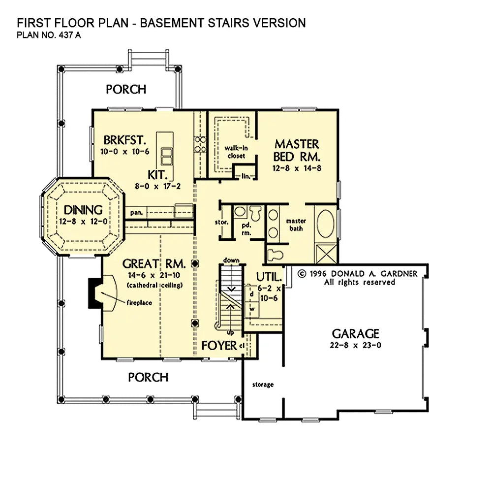 This is the first floor plan image for two story house plan 437 The Ellison if the home is built over a basement