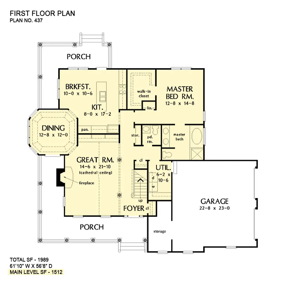 This is the first floor plan image for country house plan 437 The Ellison