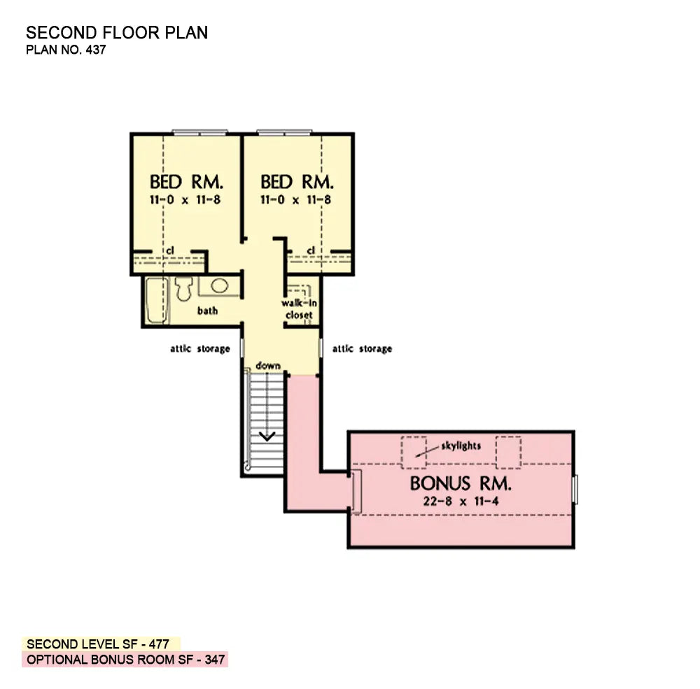 This is the second floor plan image for three bedroom house plan 437 The Ellison