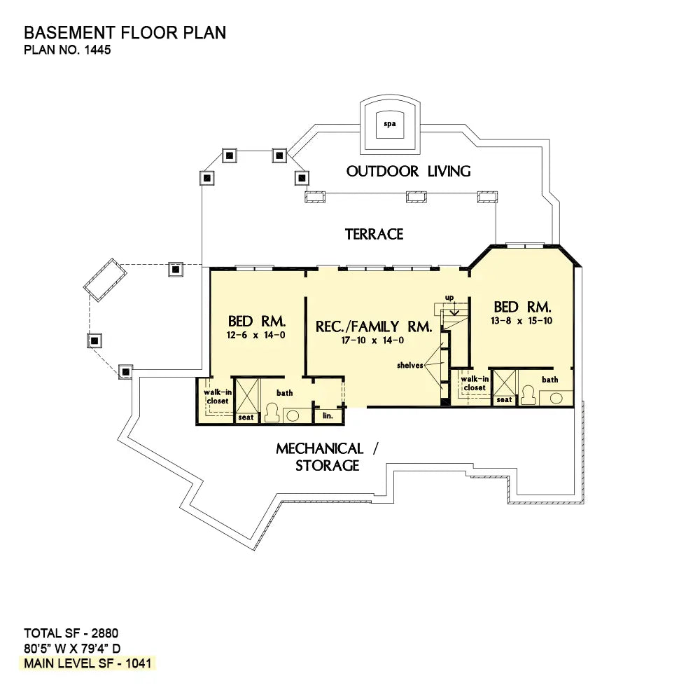 This is the basement floor plan image for European house plan 1445 The Ethan