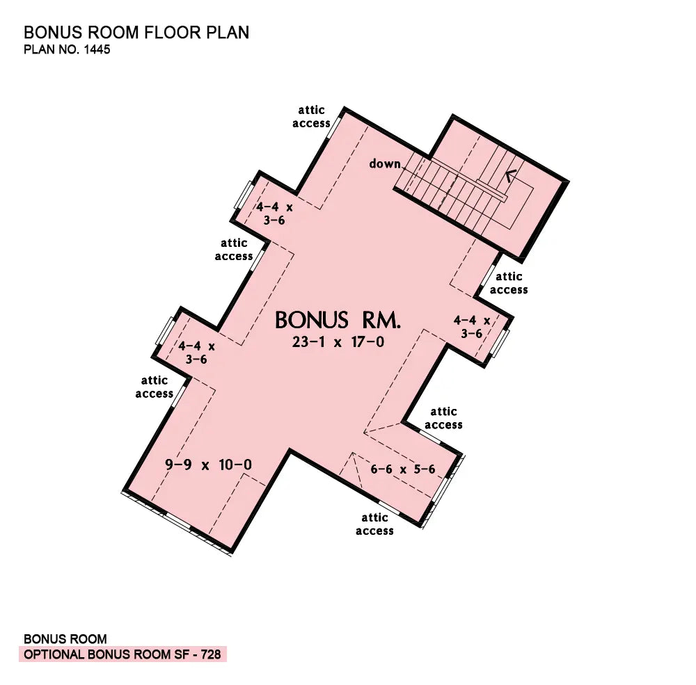 This is the bonus room floor plan image for four bedroom house plan 1445 The Ethan