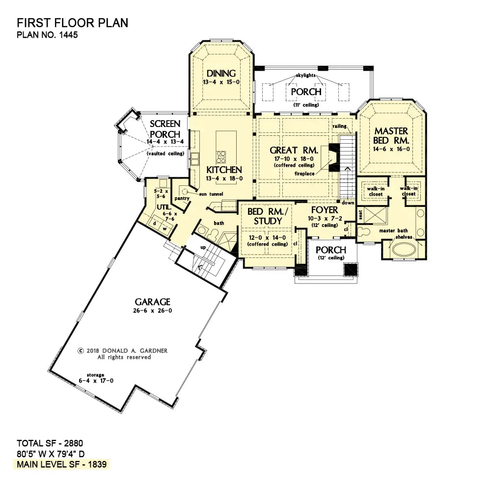 This is the first floor plan image for walkout basement house plan 1445 The Ethan