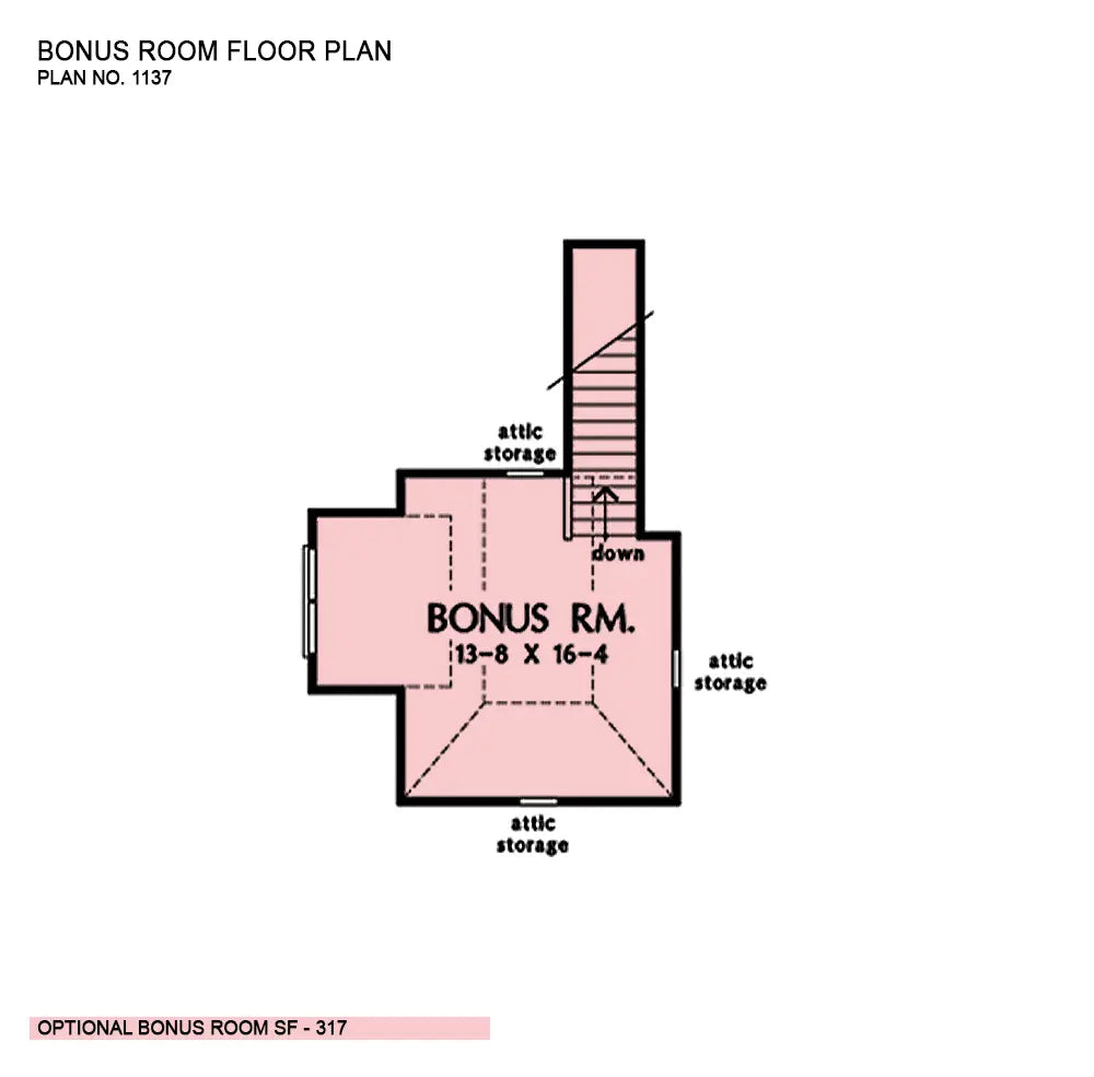 This is the bonus room floor plan image for four bedroom house plan 1137 The Evangeline