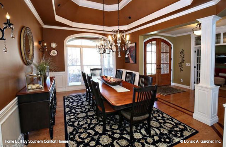 This is a photograph of the dining room of one story house plan 1137 The Evangeline as built by a customer