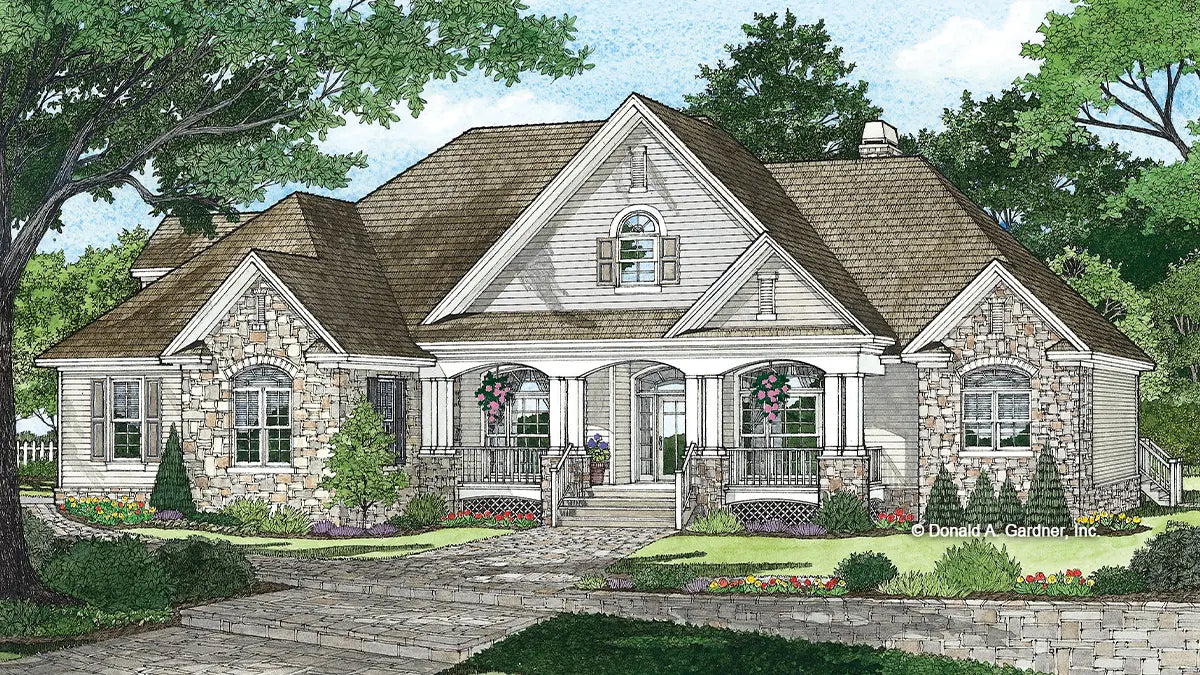 This is an illustration of the front of craftsman house plan 1137 The Evangeline