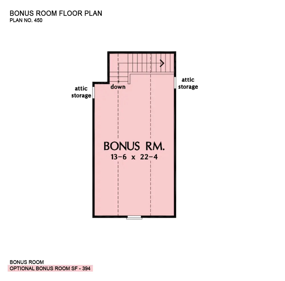 This is the bonus room floor plan image for traditional house plan 450 The Evanleigh