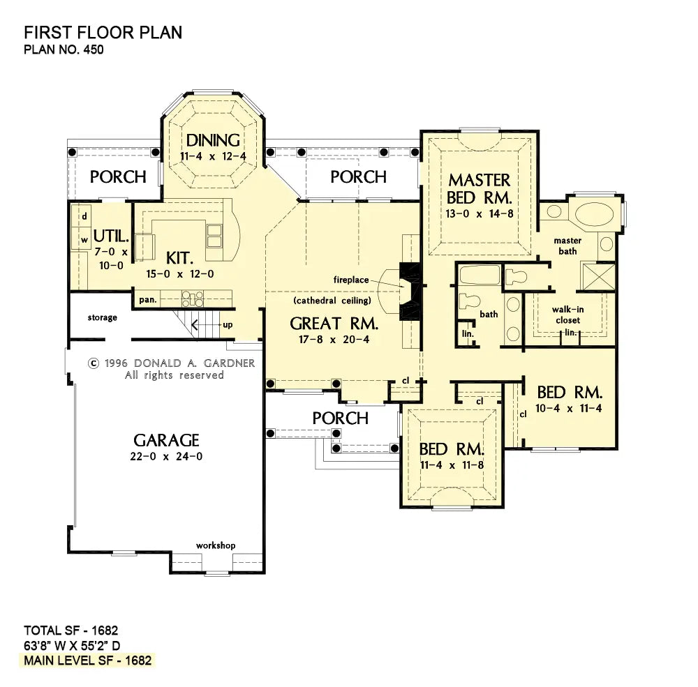 This is the first floor plan image for small house plan 450 The Evanleigh