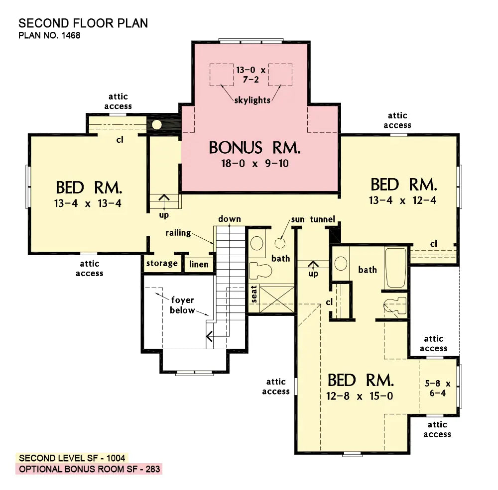 This is the second floor plan image for four bedroom house plan 1468 The Everett