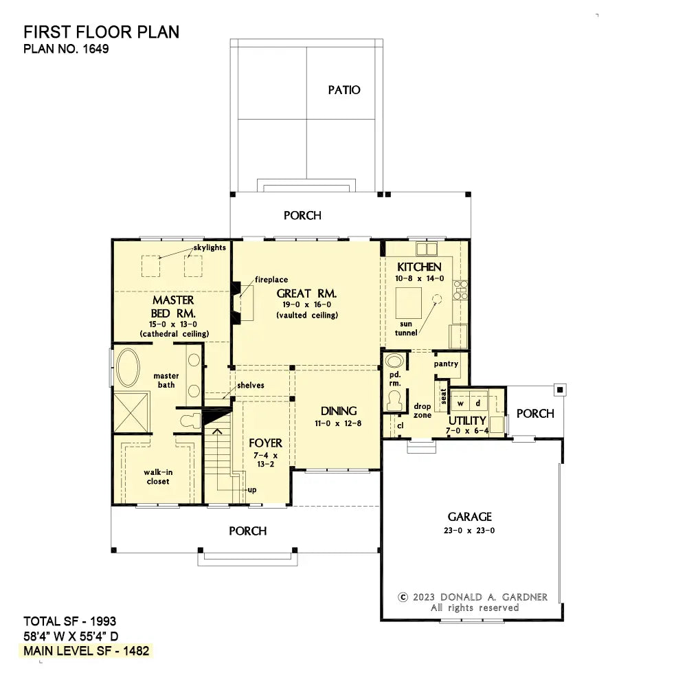 This is the first floor plan image for modern farmhouse plan 1649 The Ezra