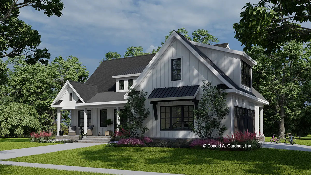 Front side garage view. The Ezra plan 1649.