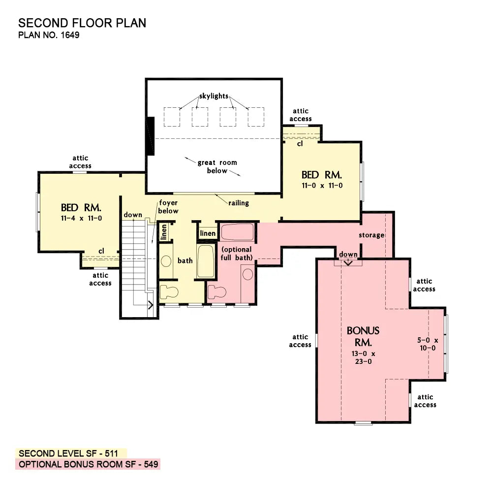 This is the second floor plan image for three bedroom house plan 1649 The Ezra