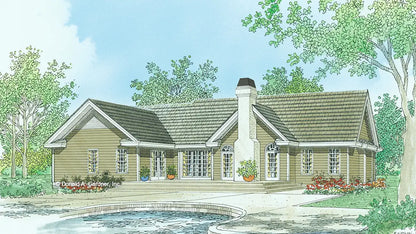 This is an illustration of the rear of simple house plan 440 The Fairmont