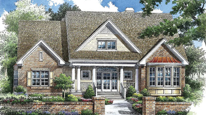 symmetrical gables and multiple bay windows, this exterior emits a classic look