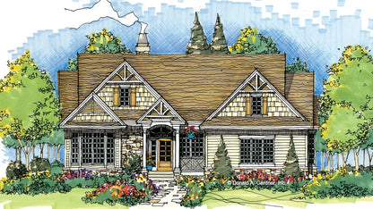 This is an illustration of the front of four bedroom house plan 829 The Faulkner