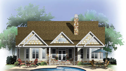 This is an illustration of the rear of craftsman house plan 829 The Faulkner