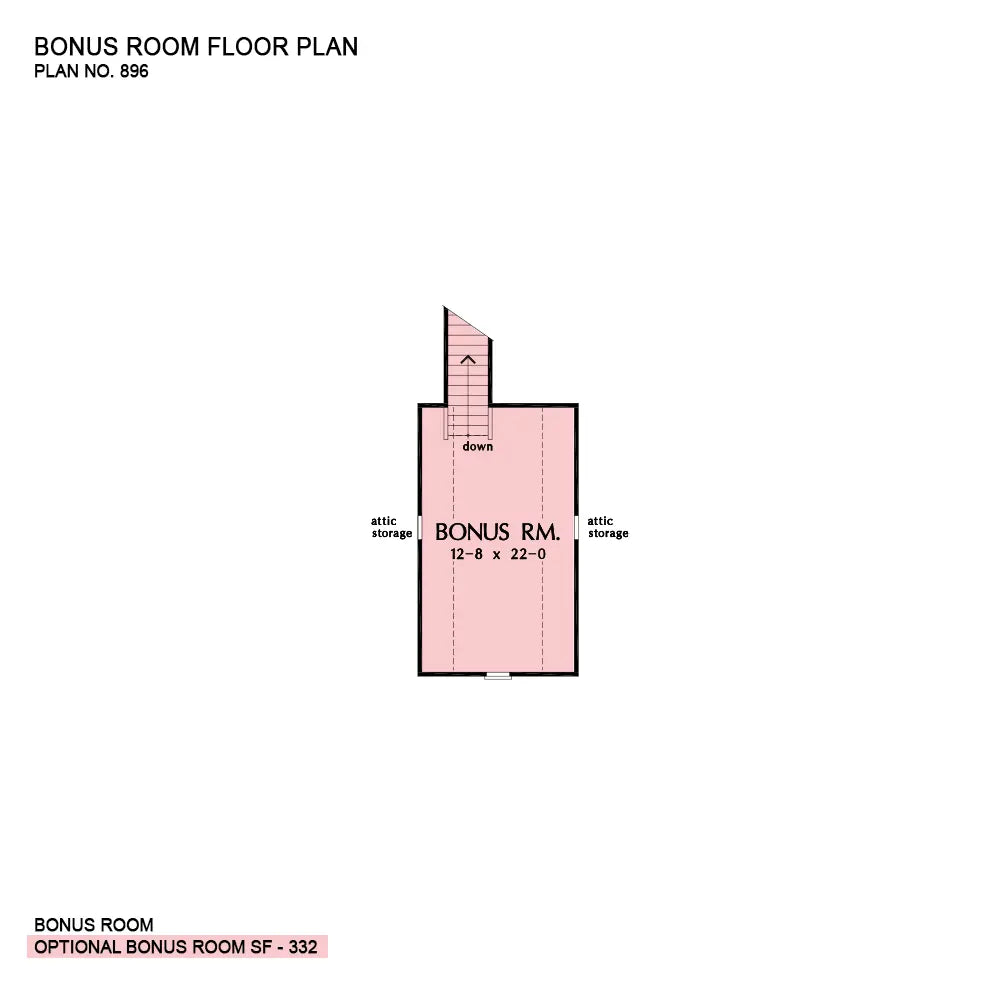 This is the bonus room floor plan image for three bedroom house plan 896 The Fenmore