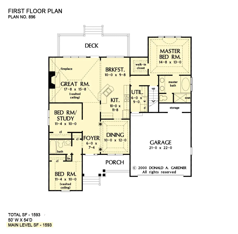 This is the first floor plan image for small house plan 896 The Fenmore