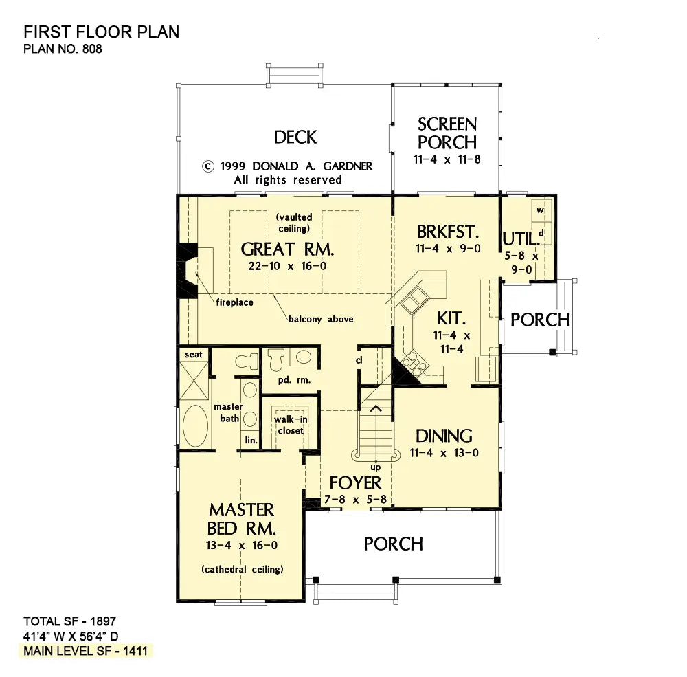 This is the first floor plan image for bungalow house plan 808 The Ferguson