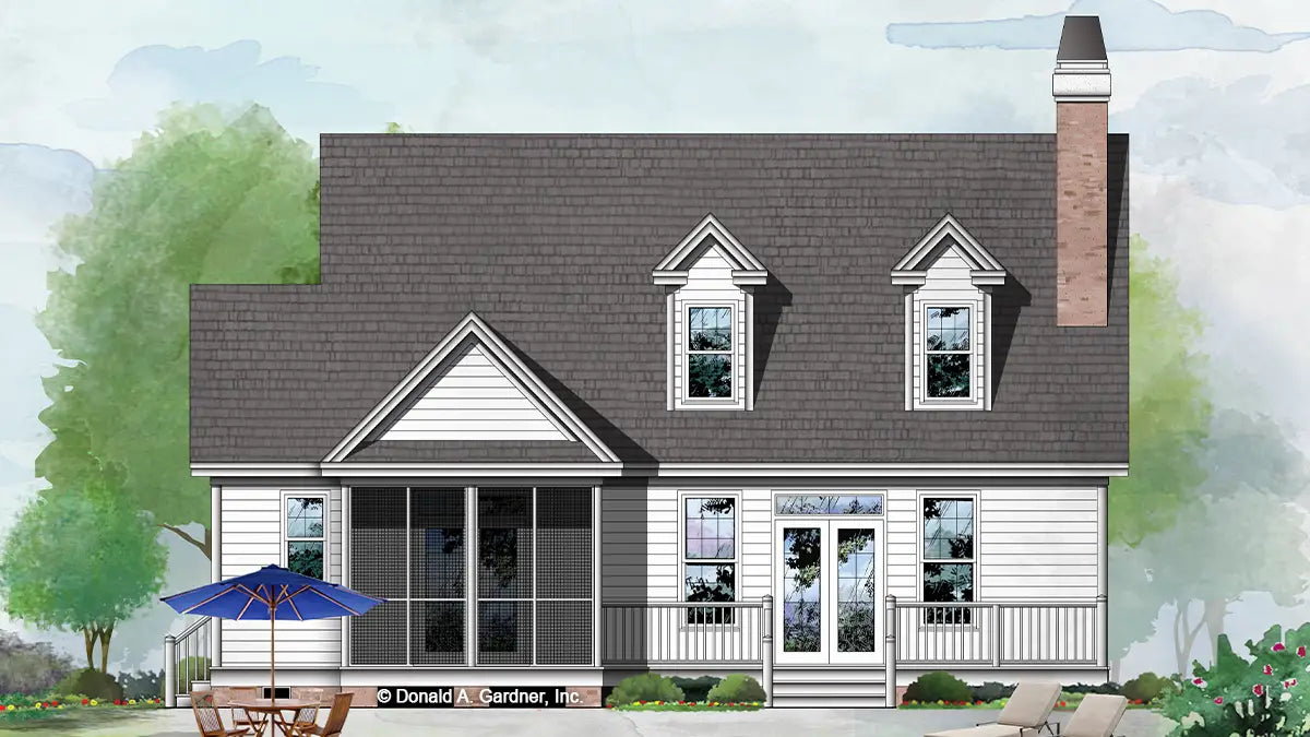 This is an illustration of the rear of three bedroom house plan 808 The Ferguson