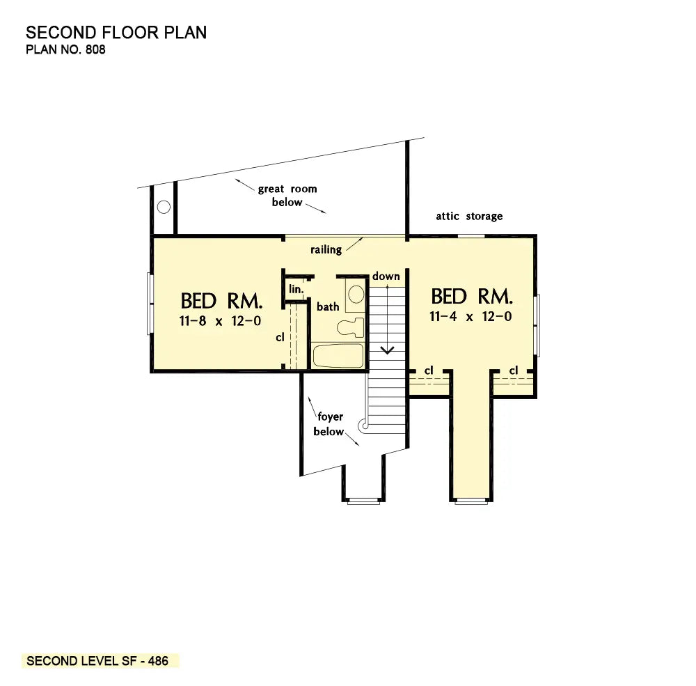 This is the second floor plan image for cottage house plan 808 The Ferguson