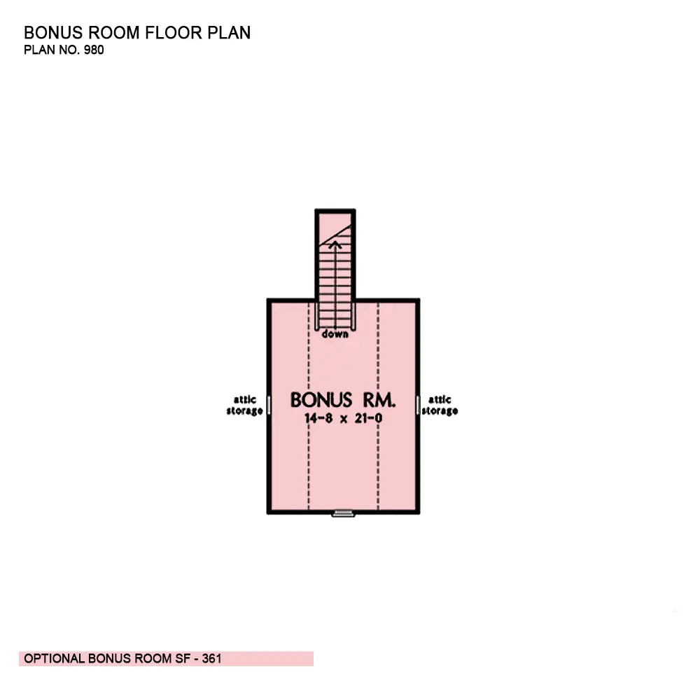 This is the bonus room floor plan image for one story house plan 980 The Fernley