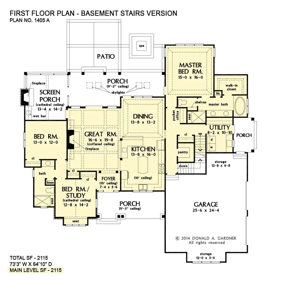 This is the first floor plan image for house plan 1405 The Ferris if the home is built over a basement