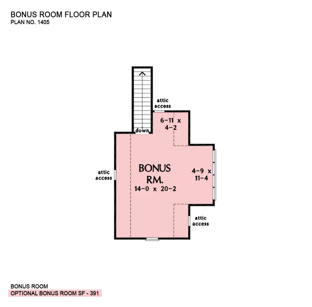 This is the bonus room floor plan image for house plan 1405 The Ferris