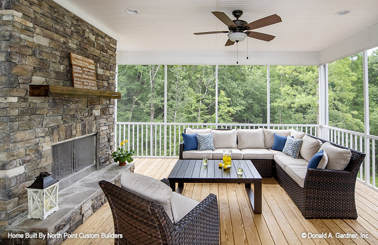 Screened porch picture with rear view of Fieldstone house plan 1047