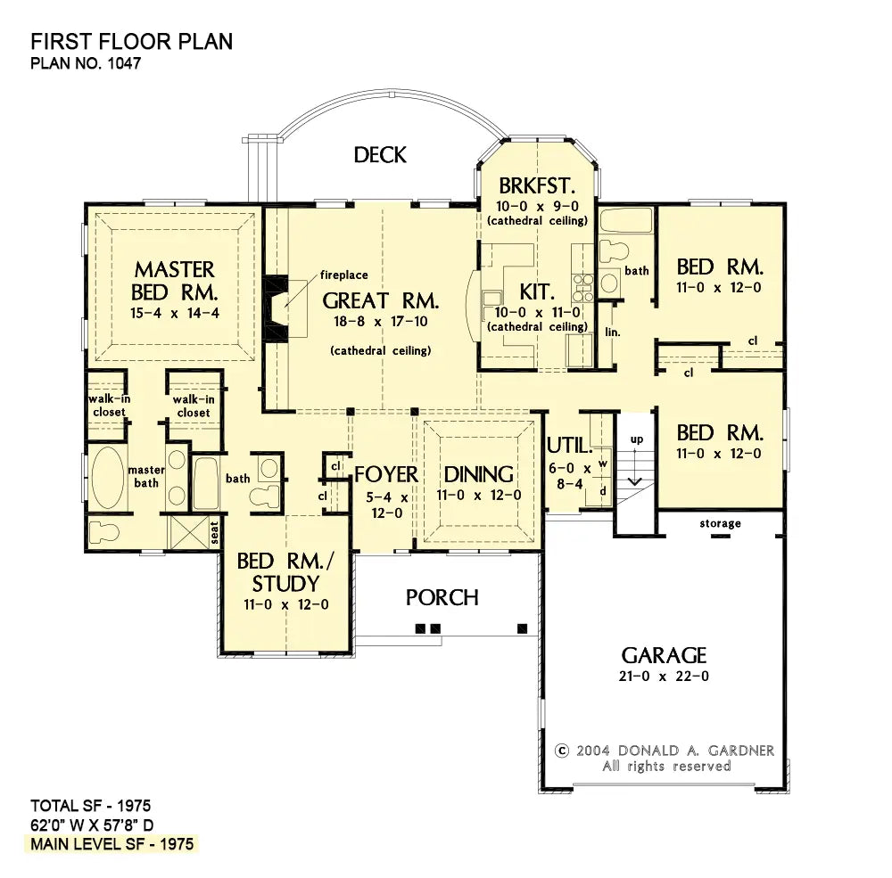 This is the first floor plan image for traditional house plan 1047 The Fieldstone