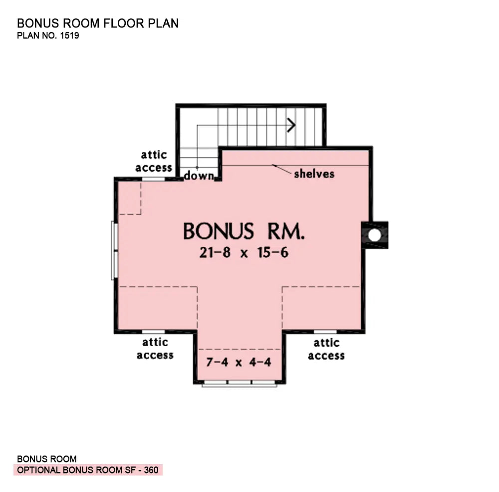 This is the bonus room floor plan image for narrow lot house plan 1519 The Fillion