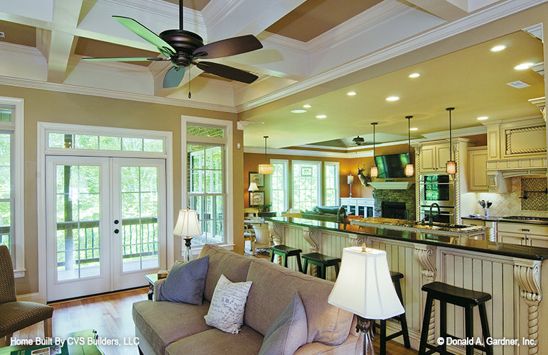 Coffered ceiling in the great room. The Fincannon plan 1234.