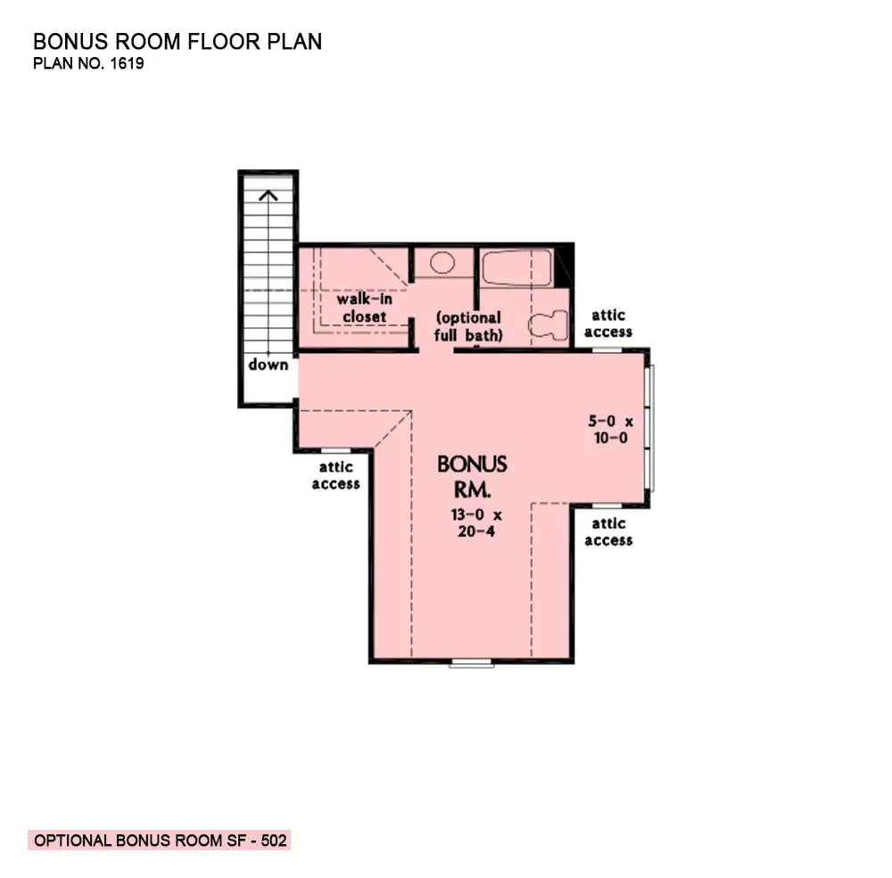 This is the bonus room floor plan image for country house plan 1619 The Finnian