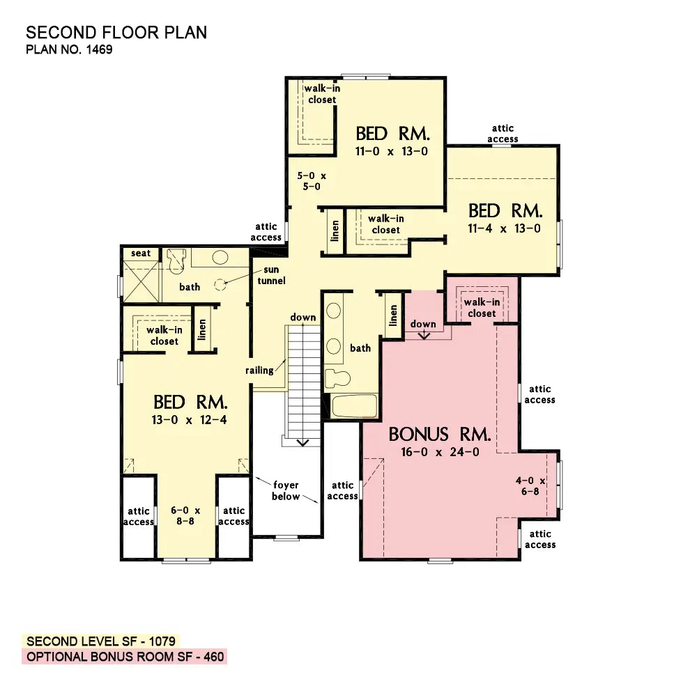 This is the second floor plan image for narrow lot house plan 1469 The Fiona