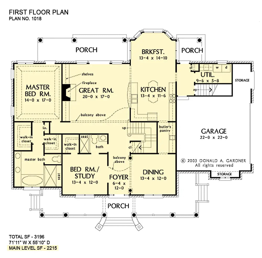 This is the first floor plan image for two story house plan 1018 The Fitzgerald