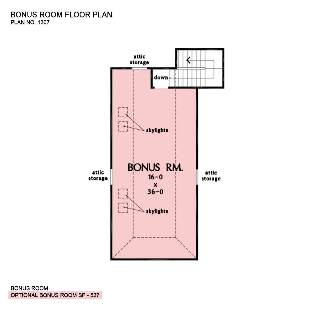 This is the bonus room floor plan image for one story house plan 1307 The Flagler