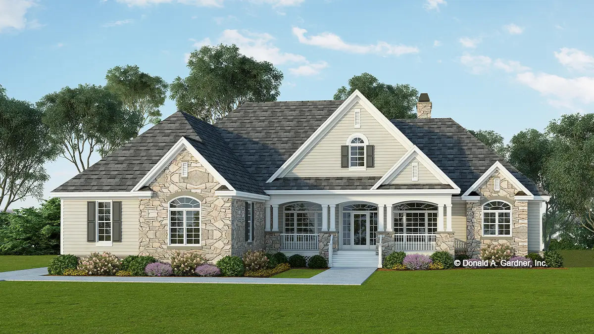 This is an illustration of the front of luxury house plan 1307 The Flagler